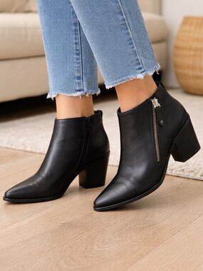 Classic Black Faux Leather Ankle Booties with Side Zip
